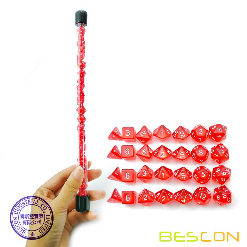 Dice Set Polyhedral - BESCON 28 Pcs Tembus Cahaya Merah
