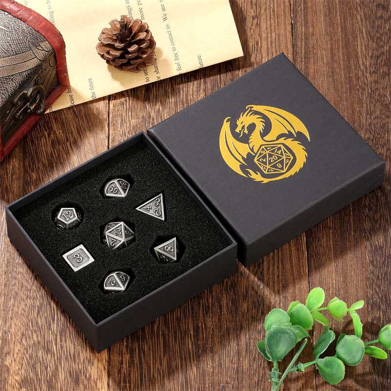 Board Game Roleplay - 7 buah/set Dadu Polihedral Logam untuk