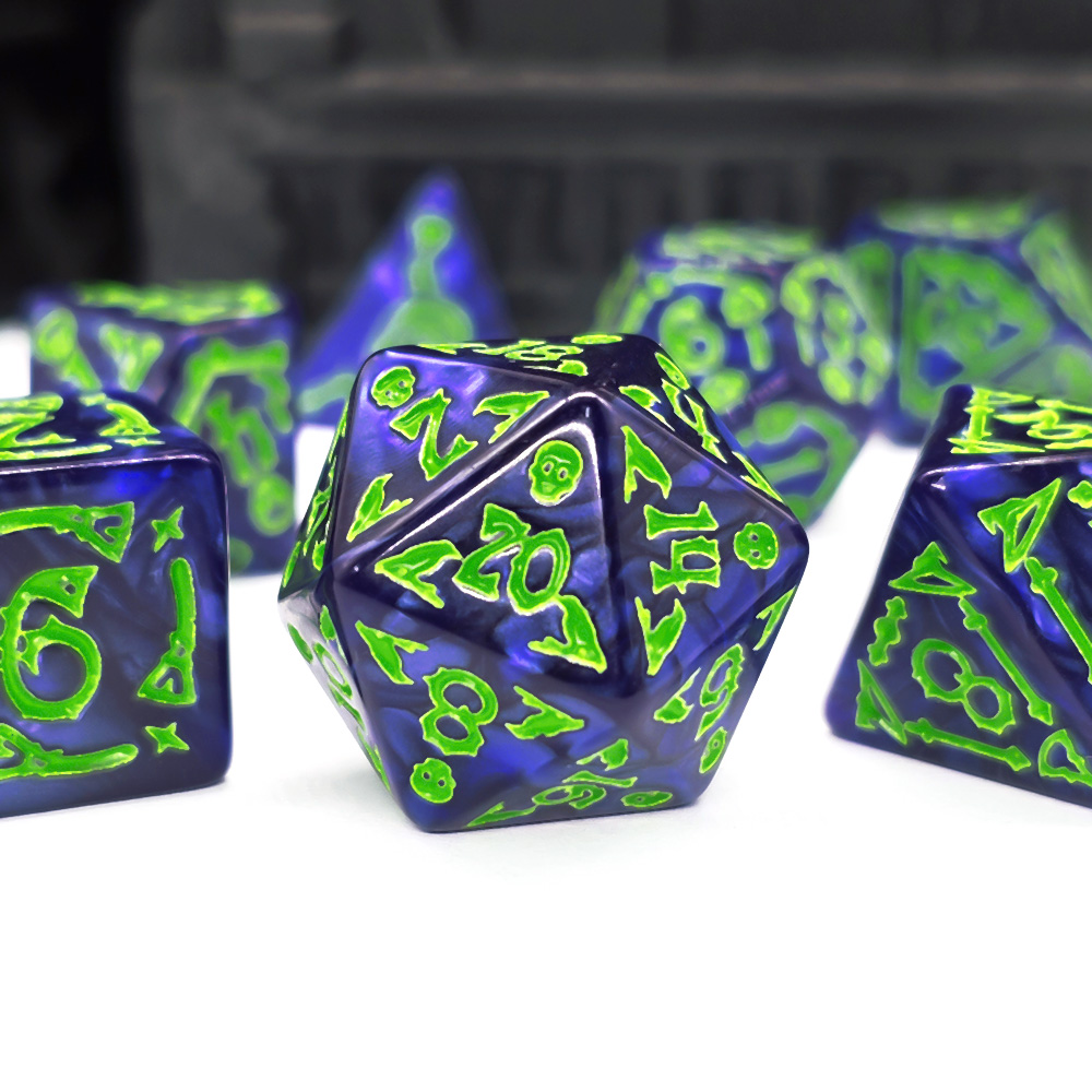Dice Set Polyhedral - Set Dadu Cthulhu Biru Tua &